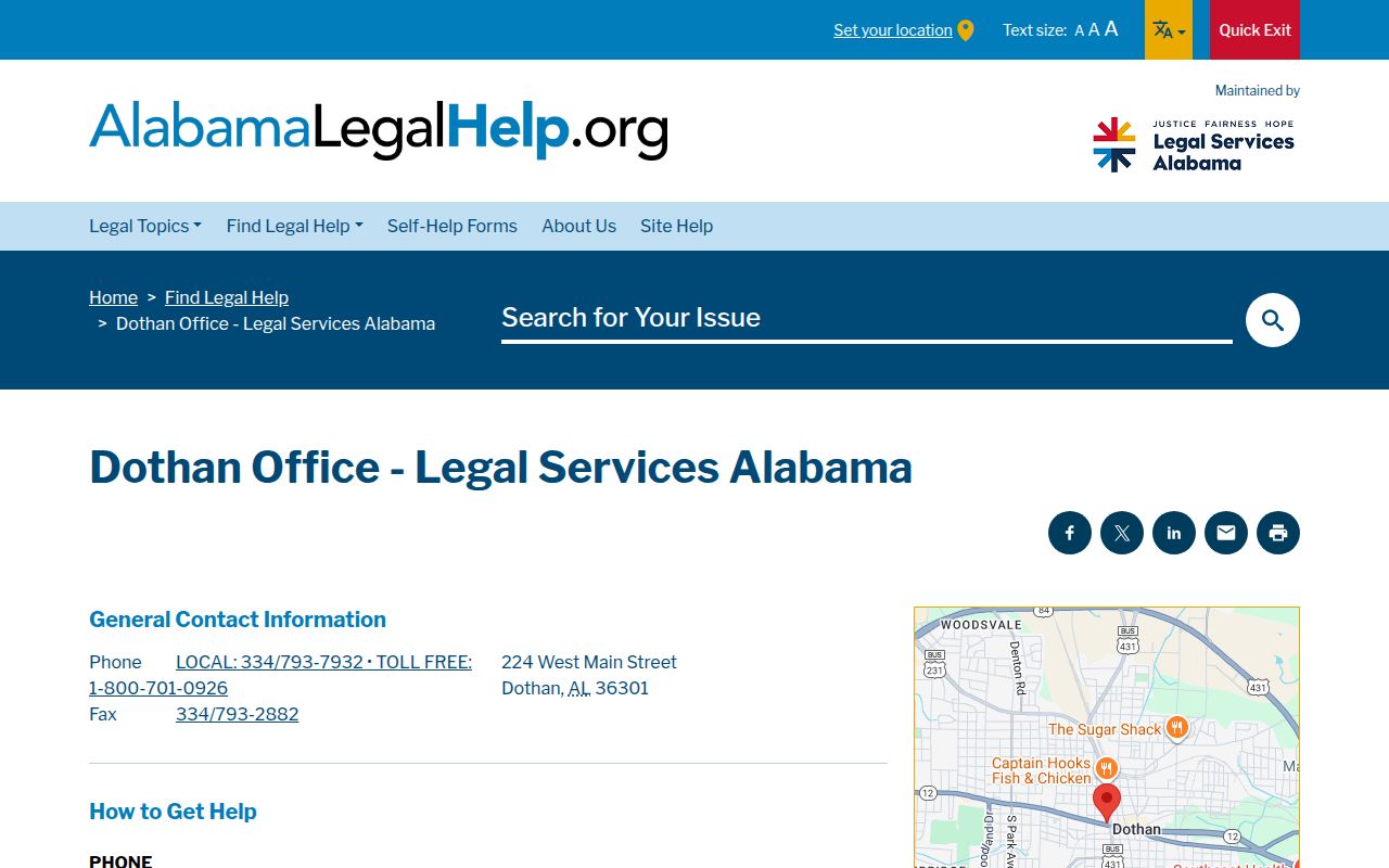 Alabama Legal Help page for Legal Services Alabama Dothan office