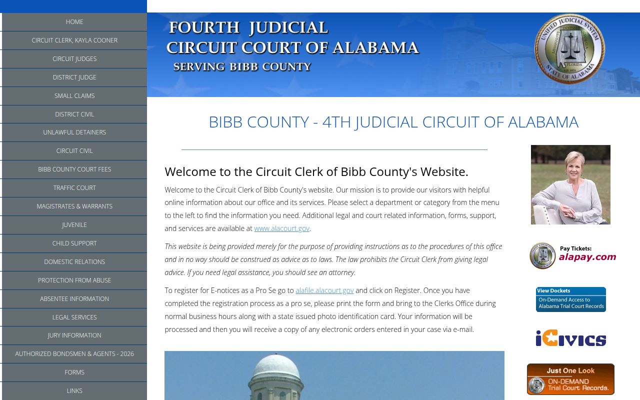 Bibb County Circuit Court website showing 4th Judicial Circuit court information