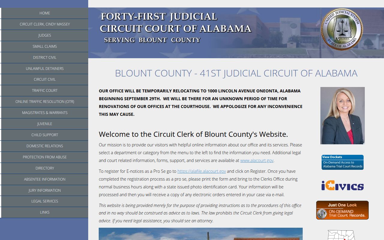 Blount County Circuit Court website showing 41st Judicial Circuit court information