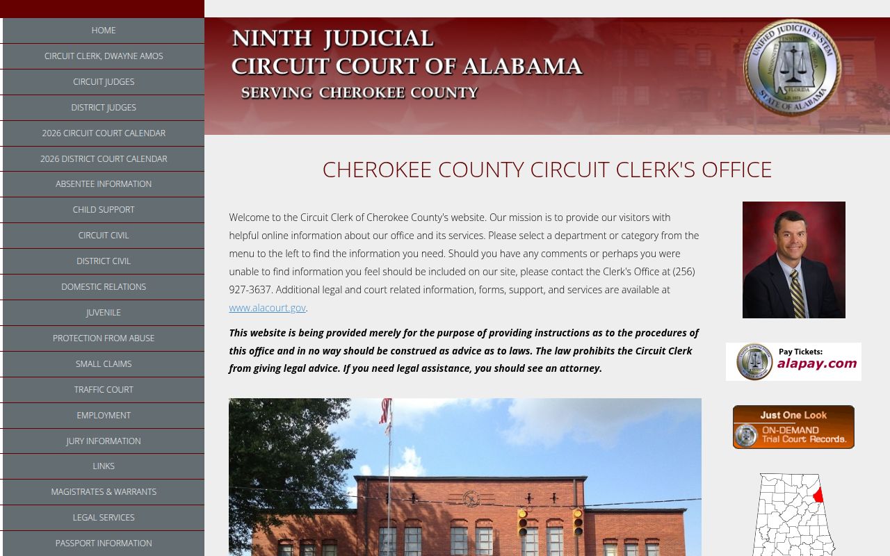 Cherokee County Circuit Court website showing 9th Judicial Circuit court information