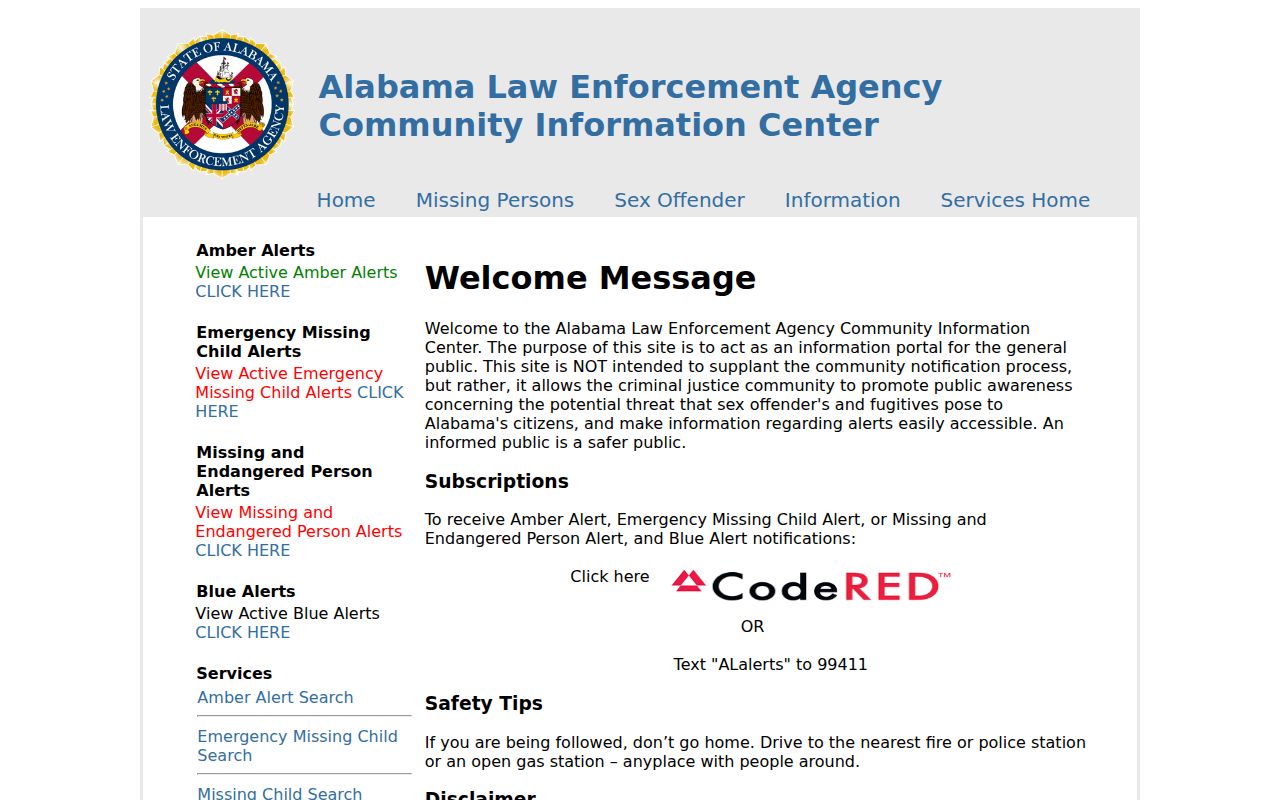 Alabama sex offender registry search portal operated by ALEA
